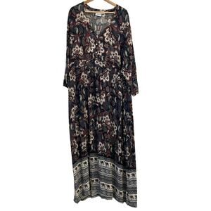 Vermont Country Store Maxi Dress 3X Button Lightweight Paisley Boho Elephant
